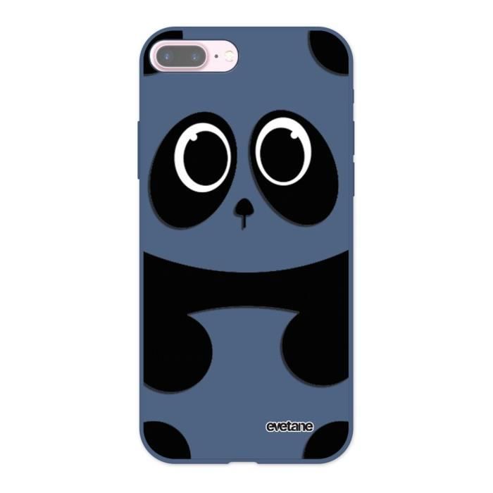 Coque iPhone 7 Plus / 8 Plus Silicone Liquide Douce bleu nuit Panda Ecriture Tendance et Design Evetane.