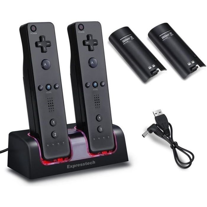 Station de charge avec 2 batteries pour Nintendo Wii/U Télécommande - Noir