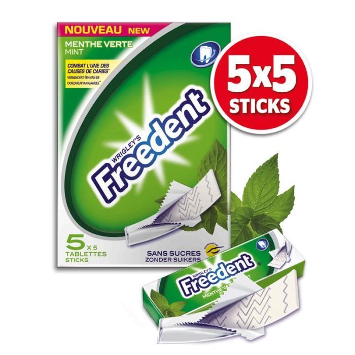 FREEDENT Chewing gum - Menthe verte - 5x5 tablettes 65g