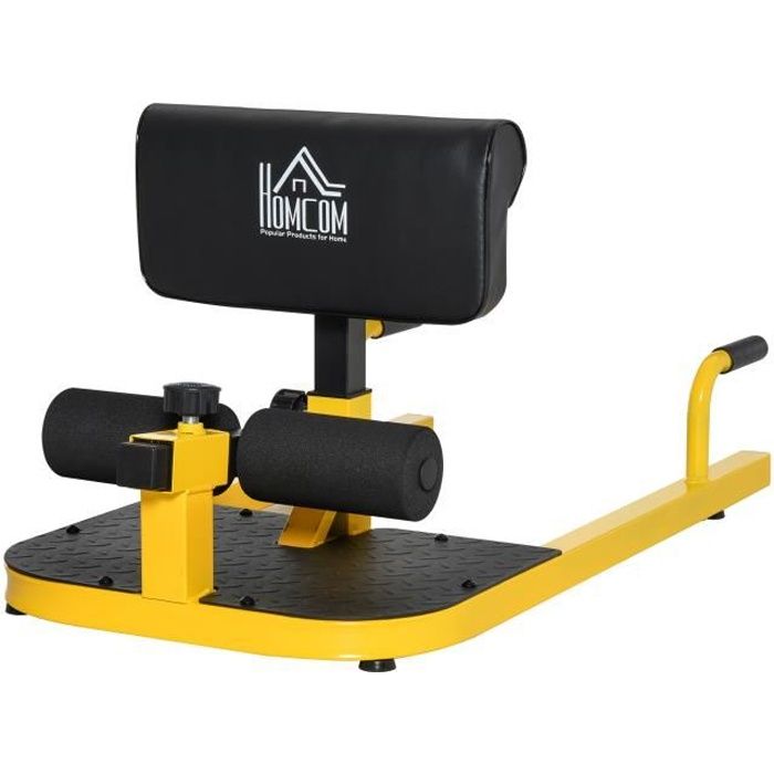 Banc à squat sissy squat machine à squat appareil de musculation hauteur coussin et rouleaux réglables acier jaune noir