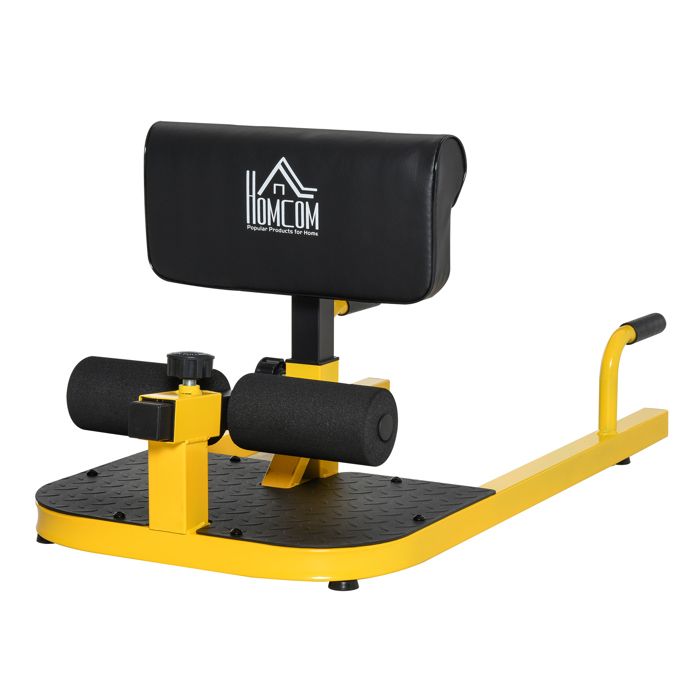 Banc à squat sissy squat machine à squat appareil de musculation hauteur coussin et rouleaux réglables acier jaune noir