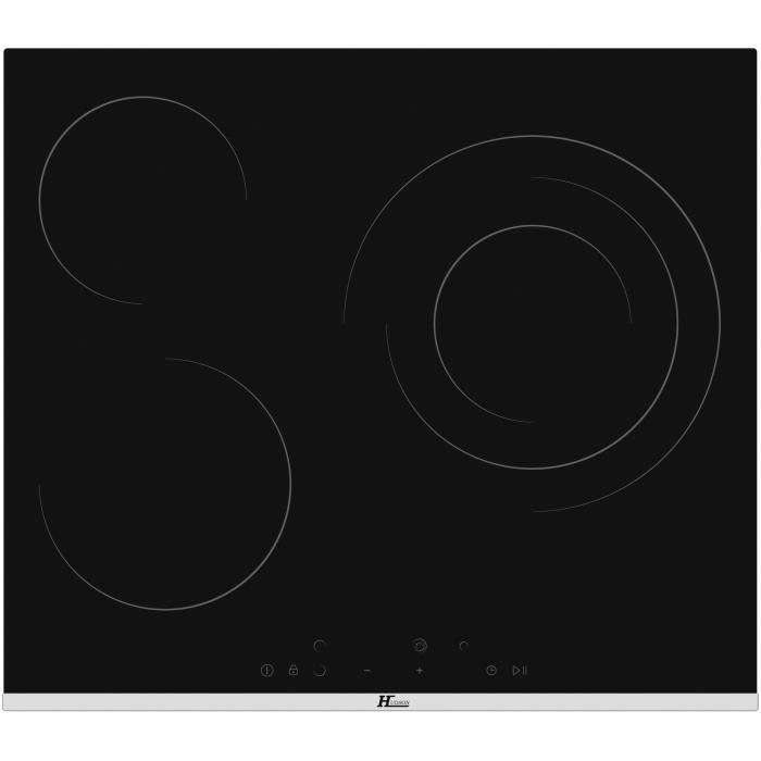 Table de cuisson vitrocéramique HUDSON TCVF3N - 3 zones - 6000W - large 60cm - Revêtement verre - Noir