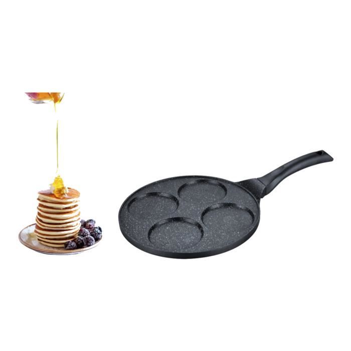 Poêle à Pancakes- Mini Crepes- Oeufs au Plat - Blinis - Uttapan - Baghrir- Facon Pierre - 4 Trous - 26 cm Tous Feux Dont Induction -