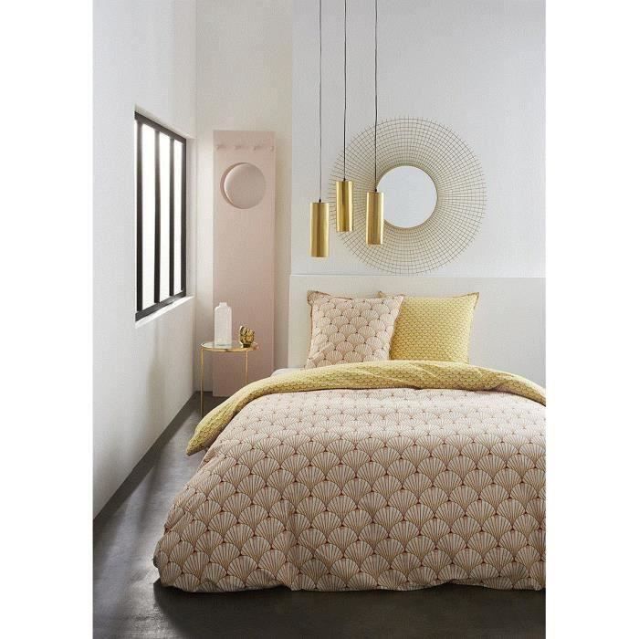 TODAY Parure de couette SUNSHINE 220x240cm coton+ 1 Drap Housse 140x190cm coton + 1 Protège Matelas - Orange et jaune graphique TODA