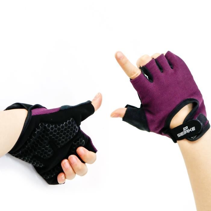 SIEPAKE Gants de cyclisme gants de vélo demi-doigt absorbant les chocs anti-dérapant respirant vtt DH pour hommes - femmes violet