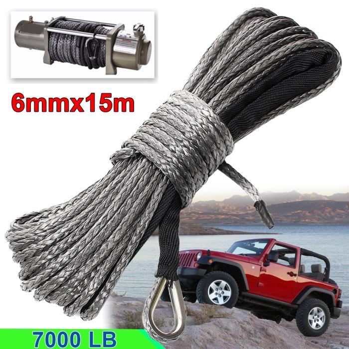 NEUFU 6mmX15m Dyneema Corde de Treuil Synthétique Cable pour ATV SUV Voiture 7000 LB Gris