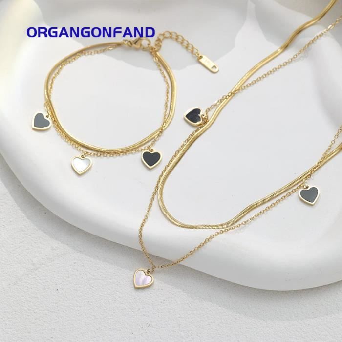 ORGANGONFAND Ensemble de bijoux pour femmes -amour - acier au titane-collier + bracelet-Emballage de boîte cadeau exquis