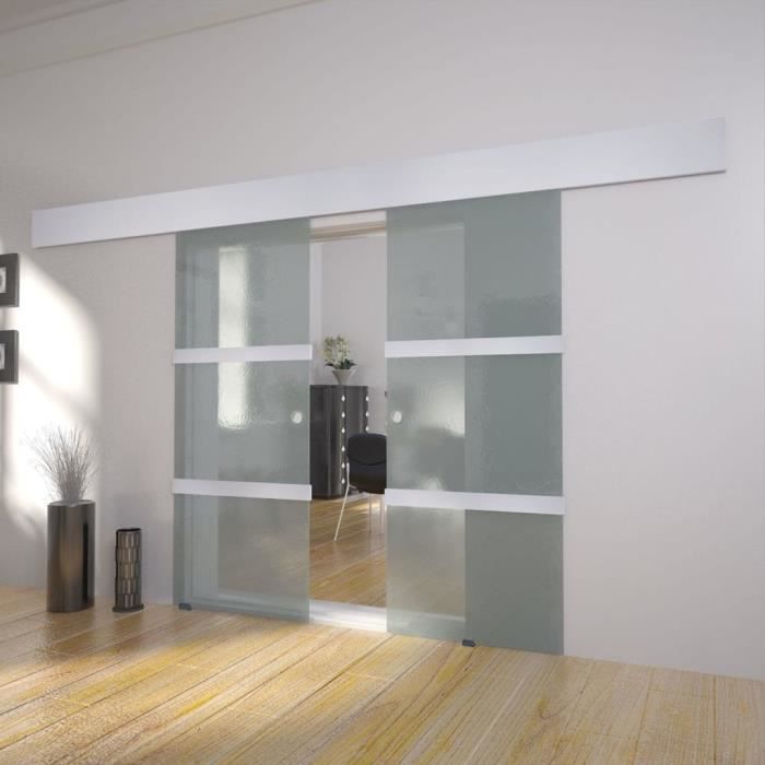 Sogood porte coulissante int/érieure en verre 77,5cm x 205cm porte glissante pour chambre cuisine buro poign/ée de porte forme barre Amalfi TS13-775SC