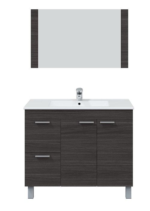 Meuble Sous-Vasque avec 2 portes Abattante et 2 Tiroirs + 1 Miroir coloris gris cendré - 80 x 80 x 45 cm