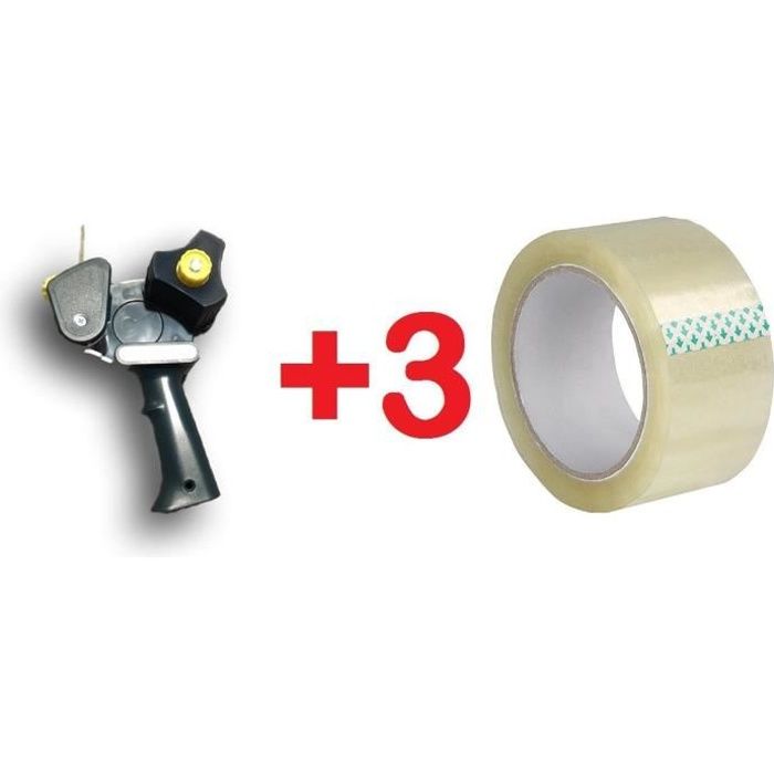 lot de 1 pistolet dévidoir profesionnel pour ruban adhésif ,scotchs 50 mm + 3 rouleaux adhésif transparent 100 métres
