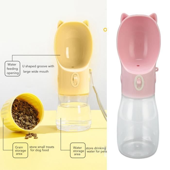 DUO Distributeur d'eau Chien Portable 550ML Bouteille d'eau Gourde Chien Chat pour Extérieur Voyage (Rose) En Stock