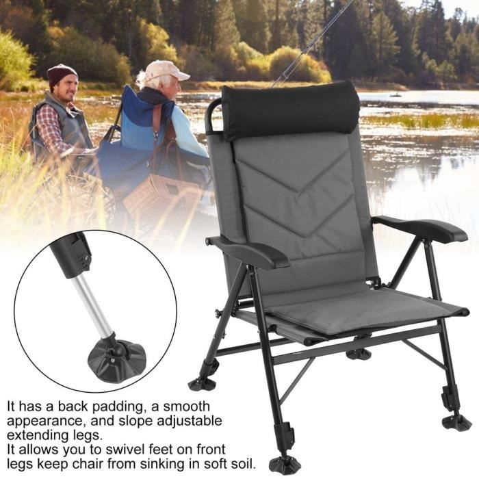 Zerone Chaise de pêche amovible, fauteuil de camping pliant, assis réglable, camping en plein air
