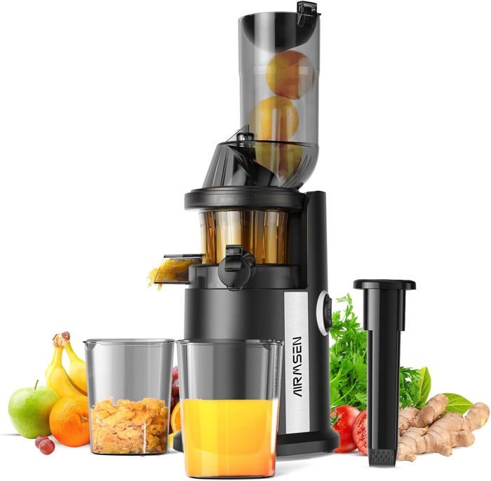 GDOR Extracteur De Jus Lent Compact - Presse Fruits Légumes 60Nm Puissant, Faible Bruit 60dB, Jus Pur 97%, Facile à Nettoyer, Sans BPA + Brosse Incluse
