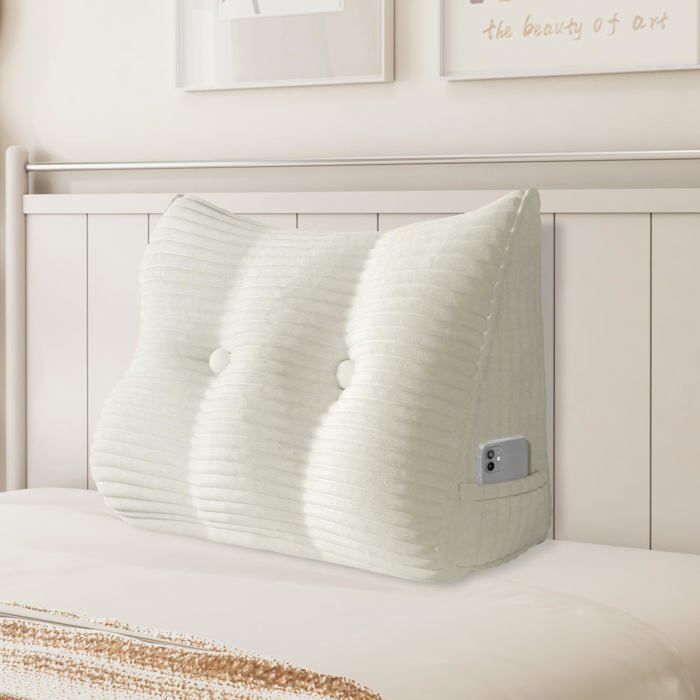 VERCART Coussin de Lecture Cale Dos Coussin à Coins Coussin Incliné velours côtelé Blanc 80CM VERCART Coussin de Lecture Cale Dos Coussin à Coins Coussin Incliné velours côtelé Blanc 80CM
