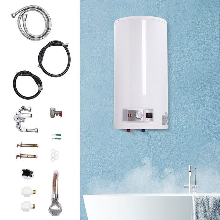 Kit de Chauffe-Eau Électrique Vertical (50L) - Chauffe-Eau Électrique 50L - Chauffe-Eau avec Affichage Numérique -pour Salle de