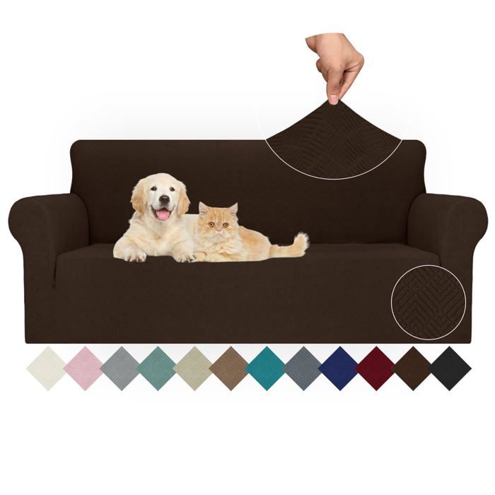 Ystyle Housse Canapé 3 Places Kaki – Anti-Taches, Antidérapante, Avec Poches, Protège Canapé Chien Chat, Motif Géométrique Élégant