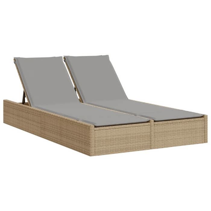 MGH - NEUF Chaise longue/transat - Lot de 2 avec coussins - beige résine tressée CC325