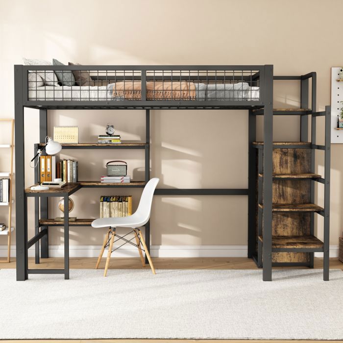 Sweiko - Lit Mezzanine Enfant 140x200 Cm Avec Bureau, Armoire Et étagères - Blanc - Idéal Pour Gagner De L'espace (matelas Non Inclus)