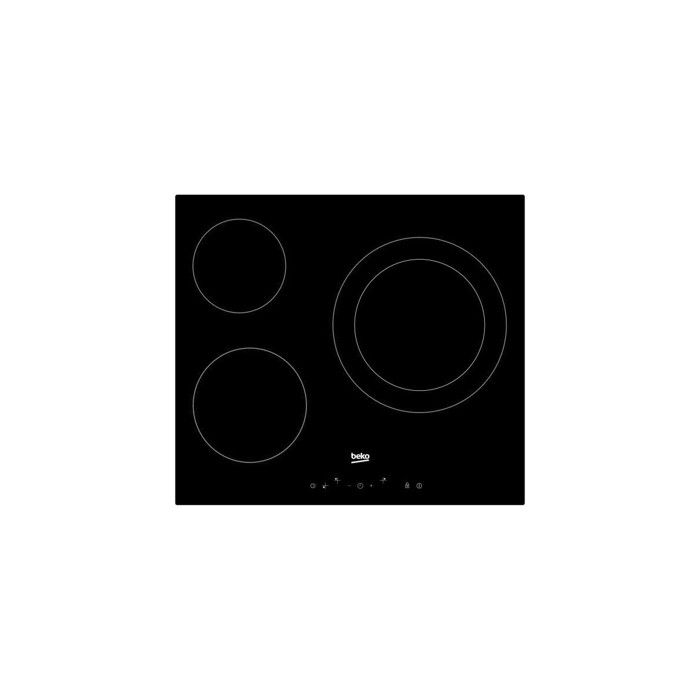 Beko Table de Cuisson Vitrocéramique 3 Foyers Commandes Sensitives Timer Double Ring