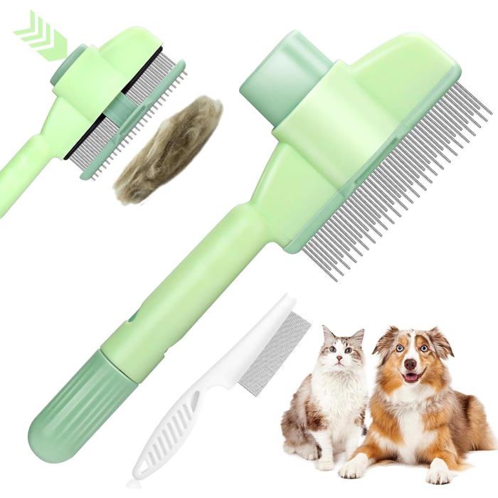 Comparer les prix de Peigne autonettoyant pour animaux de compagnie - Peigne à puces pour chat - Brosse autonettoyante pour poils longs et courts - Vert