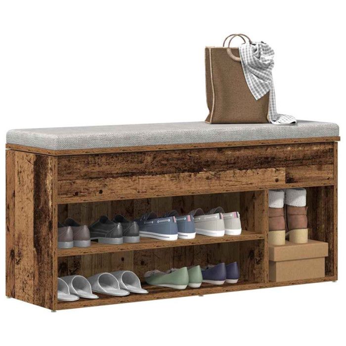Banc à chaussures - VIDAXL - 102x305x45 cm - Bois dingénierie - 1 tiroir - Vieux bois