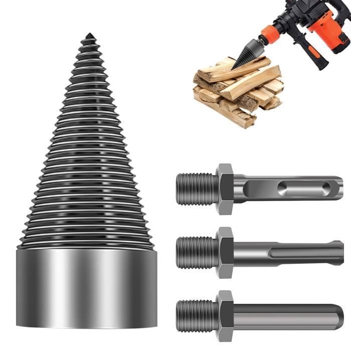 Fendeur De Bûches Conique 32mm Et 45mm - Pour Perceuse, Fend Le Bois Rapidement, Avec 4 Poignées Adaptatrices