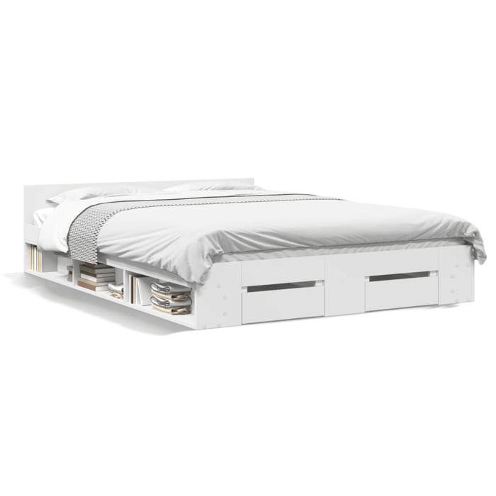 Lit Double Contemporain Cadre de lit avec tiroirs sans matelas blanc 120x190 cm - 2 places SP13182BED54605487
