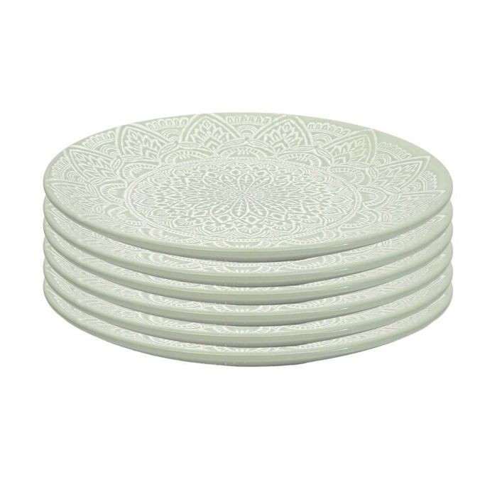 Set de 6 assiettes plates en céramique verte motif mandala (Ø27 cm) - AKKA