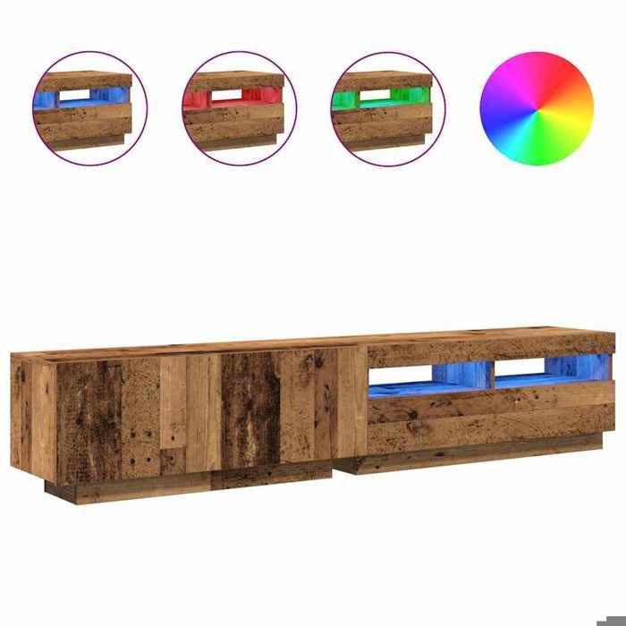 “RabaisMeuble TV/Armoire salon - Banc TV - KENNETH - avec lumières LED vieux bois bois dingénierie Août190681