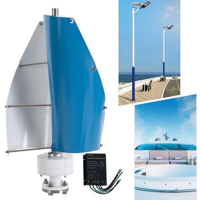 Générateur de Vent Vertical 100W 24V - Générateur dÉolienne avec Contrôleur Blanc + Bleu - Éolienne Génération dÉnergie