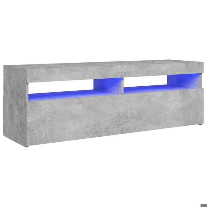 @FRENCH Meuble TV - TOP VENTES - Armoire Basse Télé avec lumières LED gris béton 120 x 35 x 40cm - Table de Télévision 92017