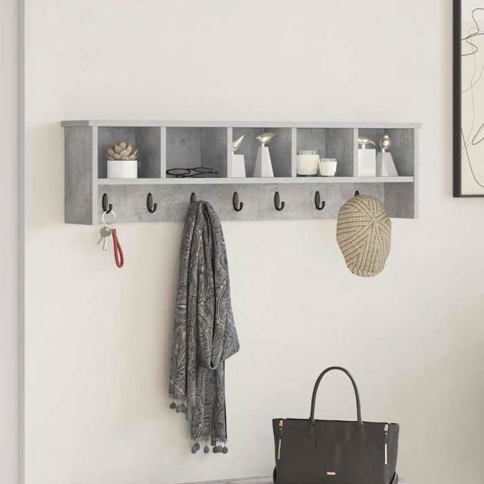 HSF® Porte-manteau mural Meuble dentrée et couloir - avec étagère Gris béton 100x16x26 cm rsx3468982