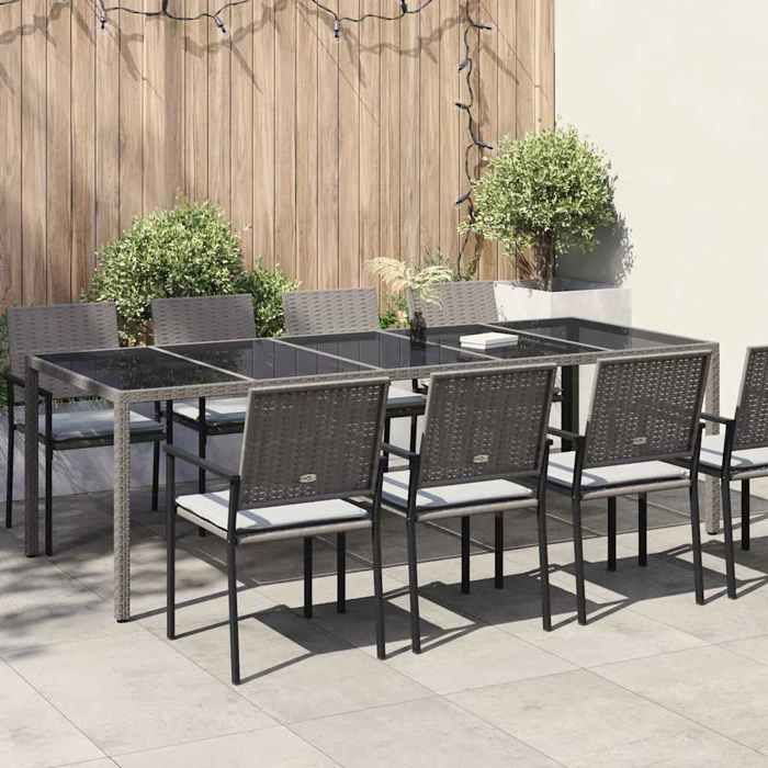 Table de jardin - vidaXL - Poly rotin - Gris - 250x100x75 cm