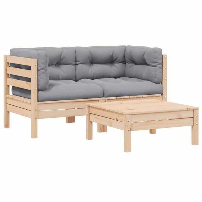 Ensemble de salon de jardin en bois de pin - vidaXL - 3 pièces - Coussins gris - Bois de pin massif