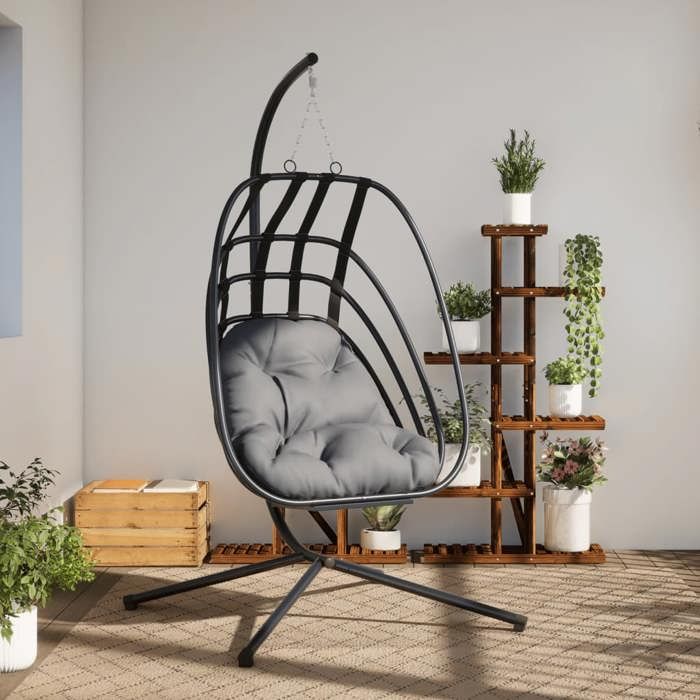 En solde Fauteuil suspendu œuf - BURKE - charge maximale : 150 kg - en forme dœuf avec support en acier anthracite J6450