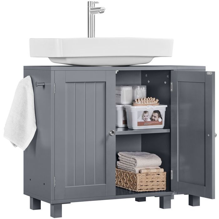 Yaheetech Meuble Sous-Lavabo avec Étagères Réglables et Découpe en U Meuble de Sol à Deux Portes avec Rangement Latéral Gris foncé Yaheetech Meuble Sous-Lavabo avec Étagères Réglables et Découpe en U Meuble de Sol à Deux Portes avec Rangement Latéral Gris foncé