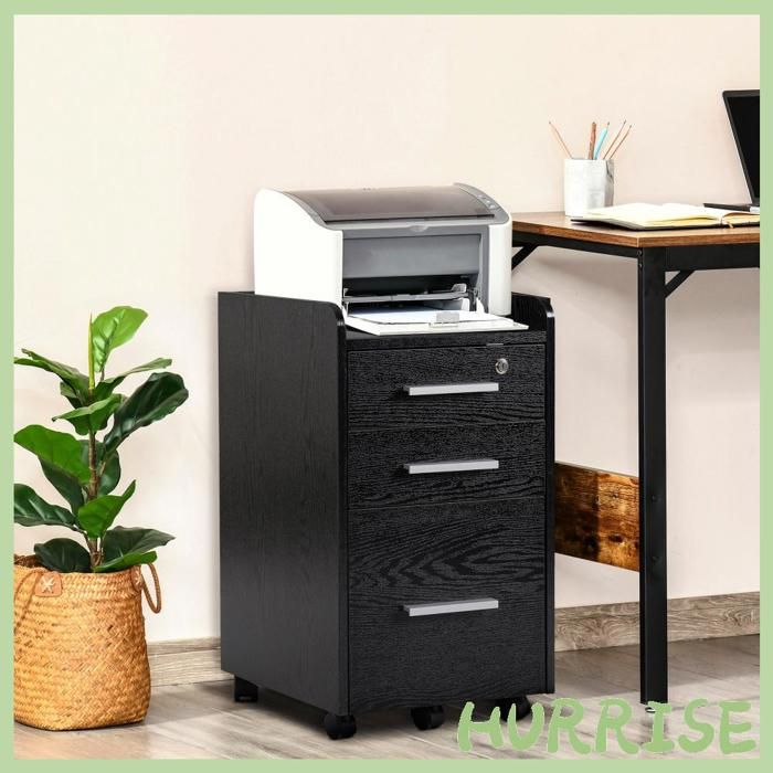 Cocosity Caisson De Bureau Rangement Bureau Sur Roulettes 3 Tiroirs 1 Verrouillable 1 Trieur Dossiers En Bois Noir