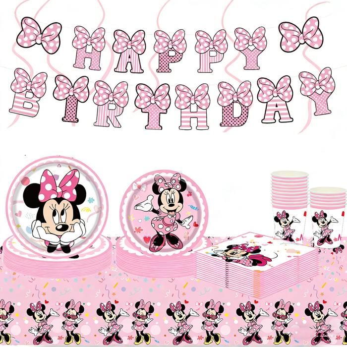 Kit de décoration pour fête danniversaire  vaisselle et accessoires pour fête danniversaire décoration  rose pour fête de fille