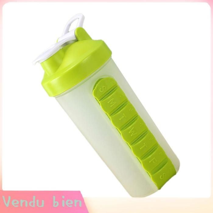 Garosa Bouteille deau avec porte-médicaments Boîte à médicaments Portable tasse deau bouteille deau de sport vaisselle Vert