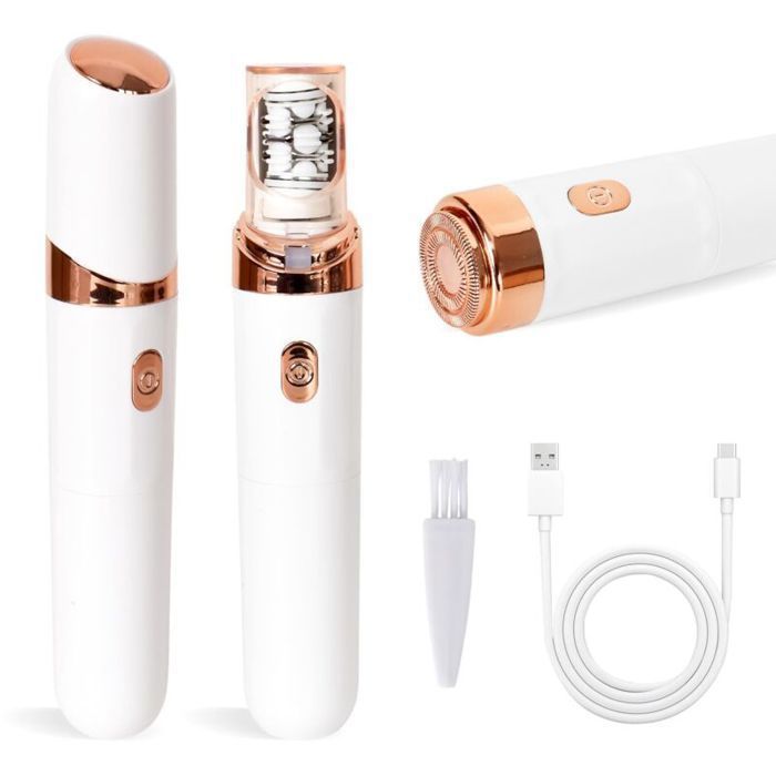 Épilateur pour femmes 2 en 1 épilateur facial rechargeable avec 2 lames de rechange rasoir électrique sans fil.