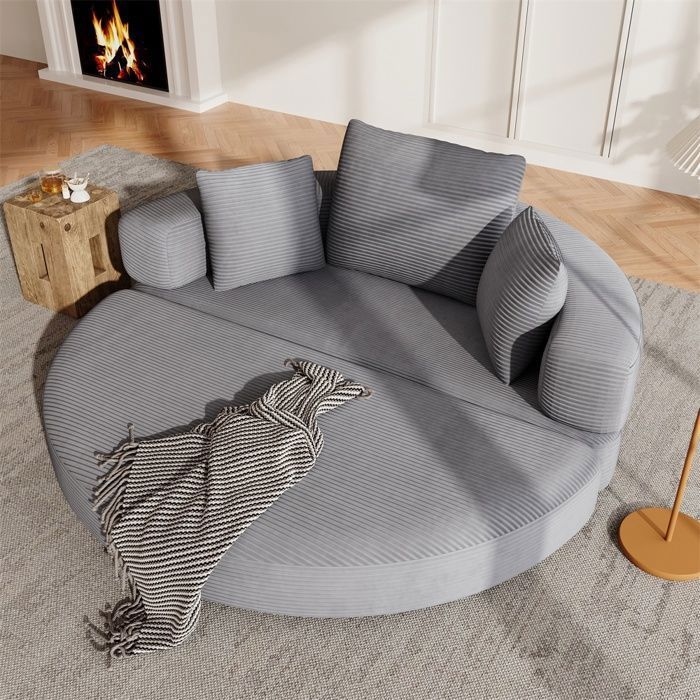 Canapé lit convertible modulable – Canapé-lit pliant – Lit ovale avec coussins – evêtement en velours côtelé – Gris