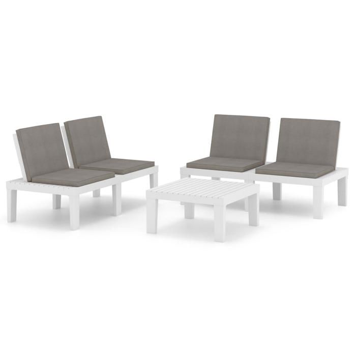 VD Salon de jardin 3 pcs avec coussins Plastique Blanc Mobilier outdoor @EU1095BONE