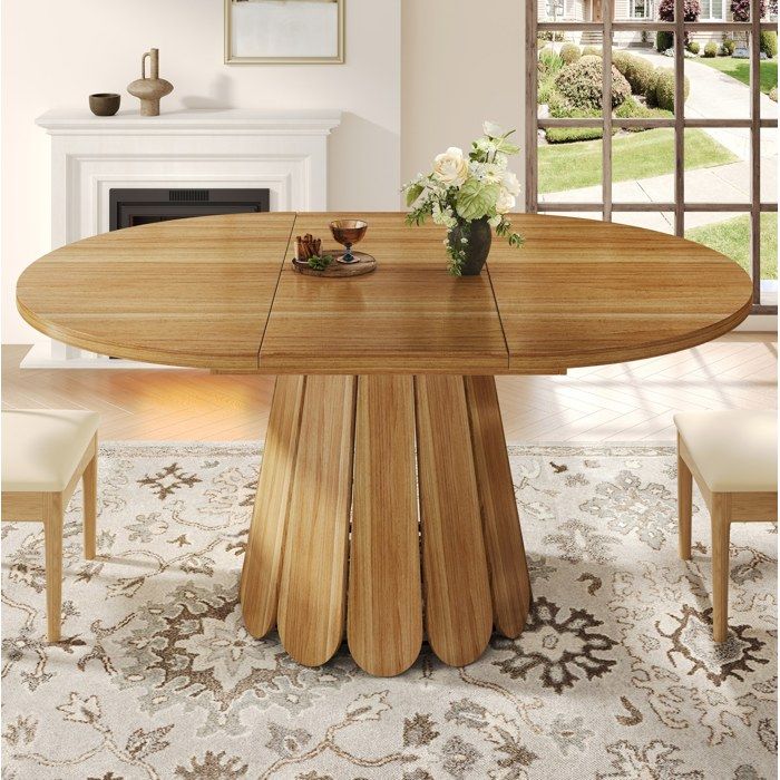 COVREO Table à manger extensible ronde à ovale 118-158 cm 6 personnes MDF aspect bois marron