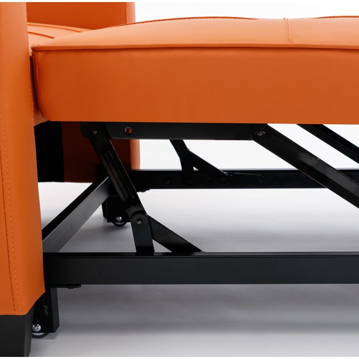 Fauteuil convertible 3-en-1 1 place orange avec USB porte-gobelets dossier réglable et couchage escamotable