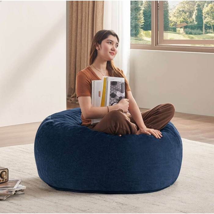 WOVREO Pouf poire 3FT adulte 90 x 90 x 50 cm fauteuil de lecture pliable en eponge bleu