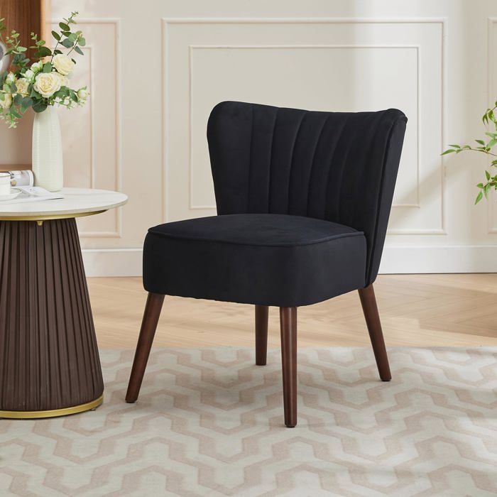 Fauteuil dappoint moderne en velours – Style mi-siècle – Sans accoudoirs – Pieds réglables – Confort idéal – Noir