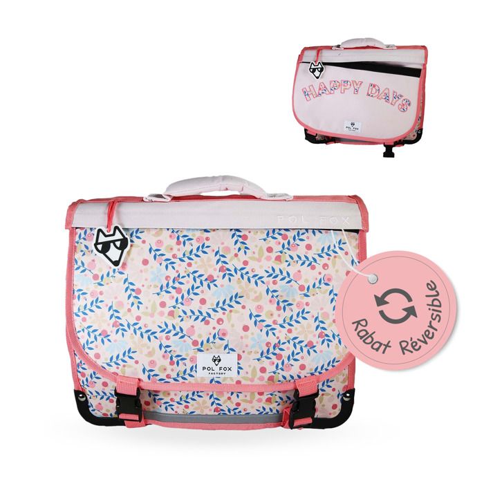 POL FOX HAPPY BLUSH – Cartable fille réversible 38 cm – 2 compartiments – Primaire – Rose – Motif fleurs POL FOX HAPPY BLUSH – Cartable fille réversible 38 cm – 2 compartiments – Primaire – Rose – Motif fleurs