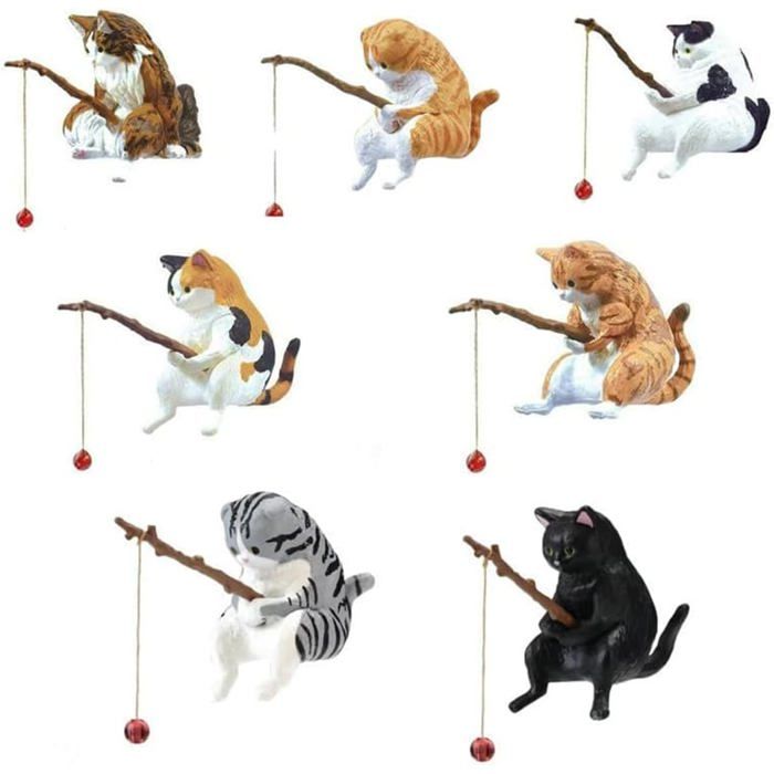 7 Pièces Statue Chat Pêcheur Ornements Aquarium Décoration Intérieure Chat Pêcheur Jardin Balcon Étang Bureau