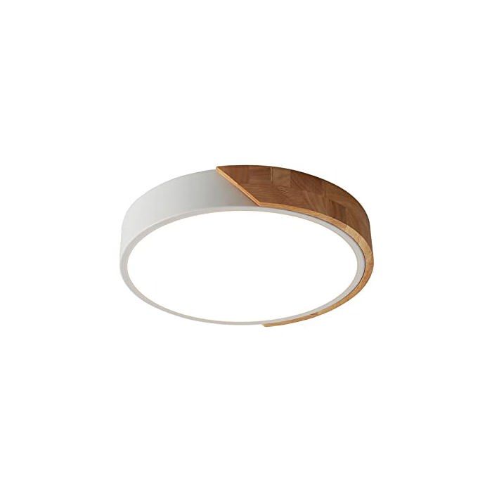 Plafonnier LED rond 24W Ø30 cm 1600 LM 4500K finition bois chêne et fer diffuseur acrylique salon couloir