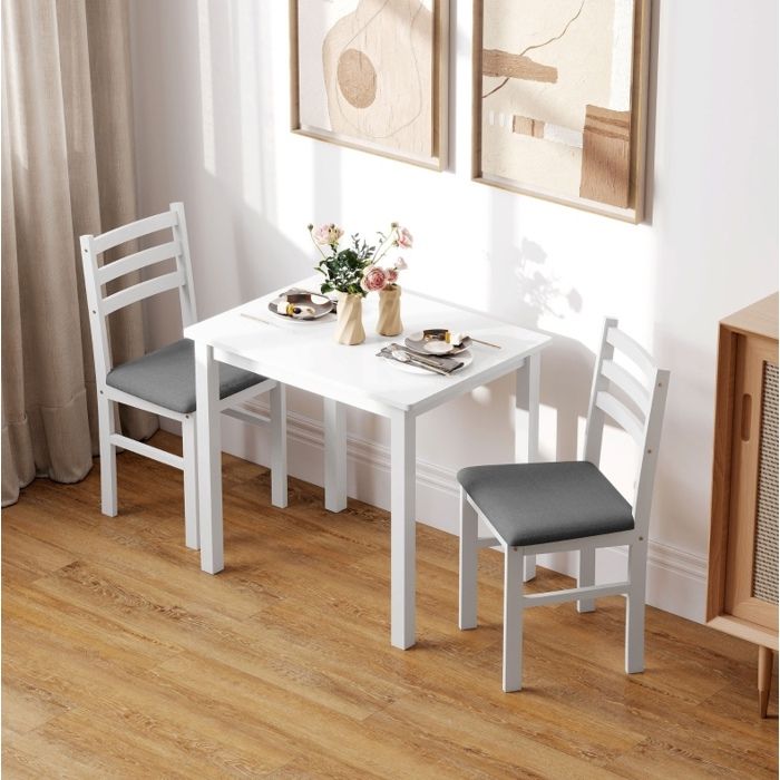Ensemble table et 2 chaises blanc 80 x 60 x 74 5 cm gain de place assise rembourrée dossier style échelle